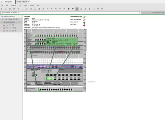 Screenshot der Patch-Verkabelung eines Schaltschranks in der DCIM-Software
