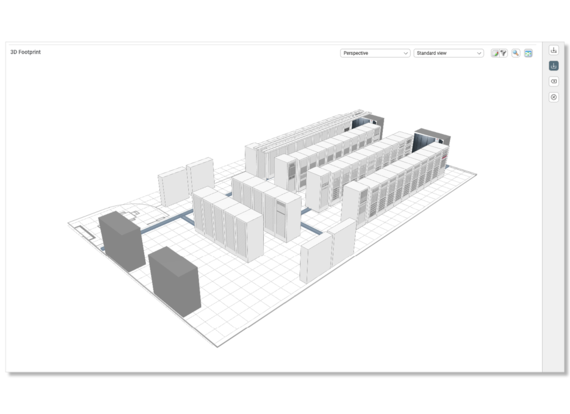 3D-Darstellung des Rechenzentrums in der IT Infrastructure Management Software von FNT.