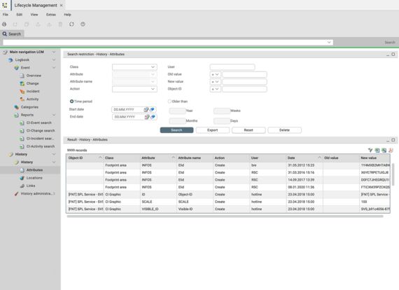 Screenshot des Lifecycle Managements in der DCIM-Software von FNT